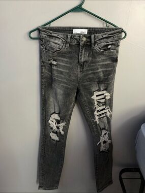 Slim Ripped Women's Skinny Jeans - Washed Black